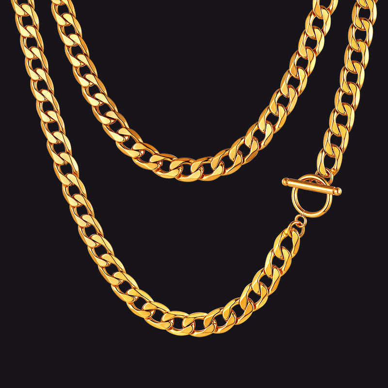 9mm Width Gold Plated Cuban Chain Necklace With T-clasp