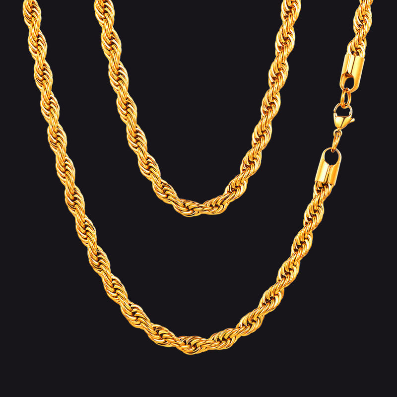 Twisted Rope Link Chain Stainless Steel Necklace for