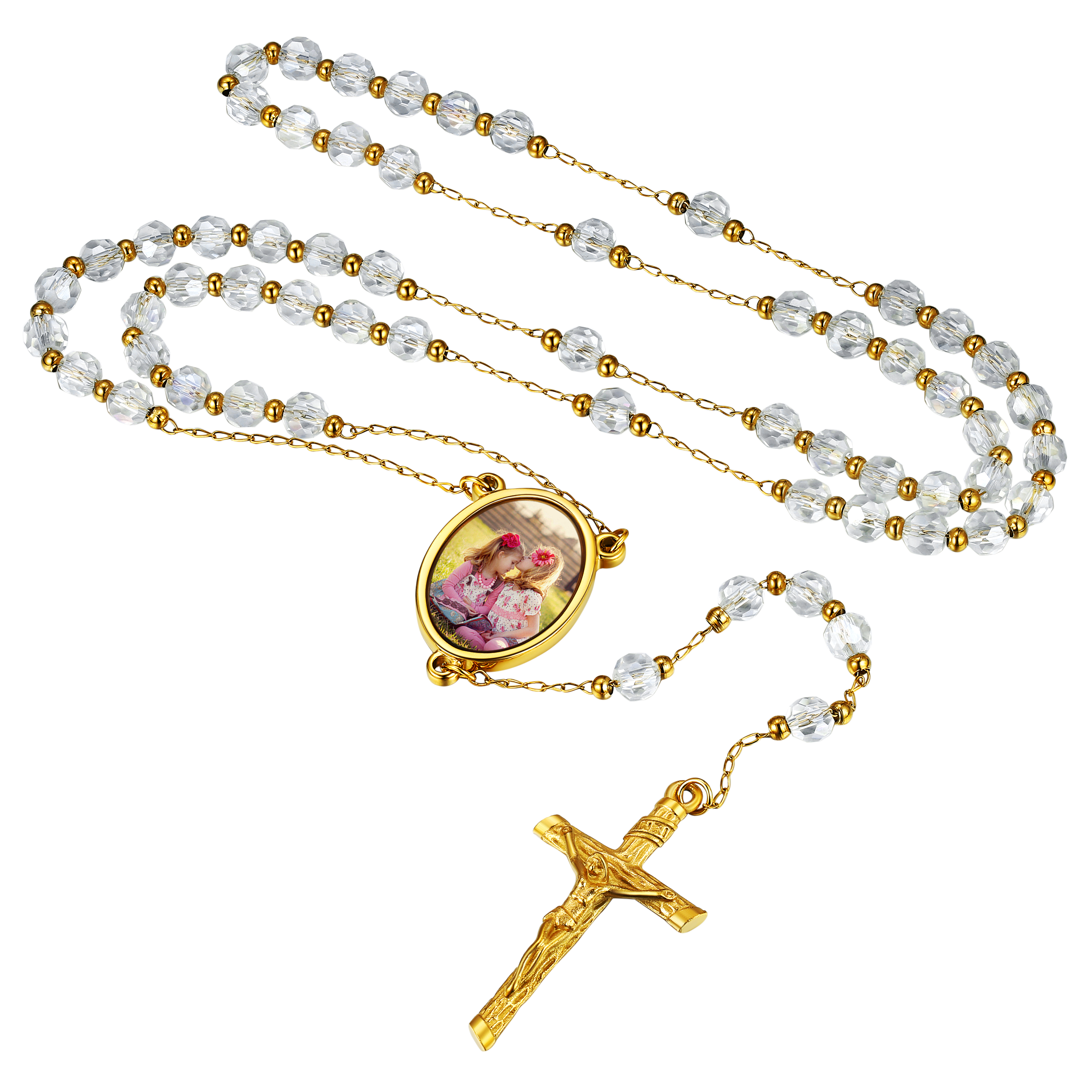Personalized Photo Rosary Beads Cross Necklace With Picture for