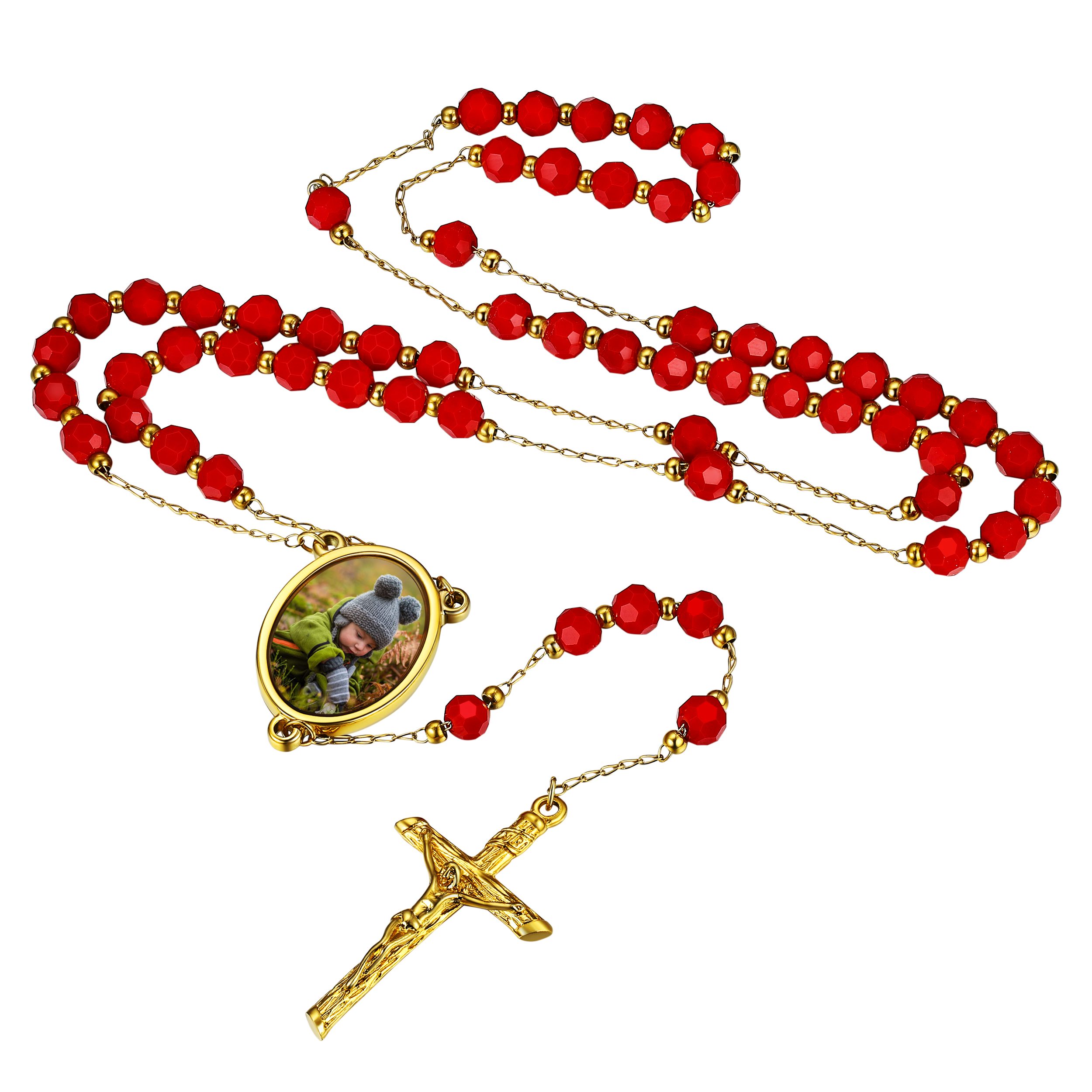 Personalized Photo Rosary Beads Cross Necklace With Picture for