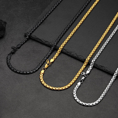 Flat Box Chain & Jesus Cross Layered Necklaces Set for