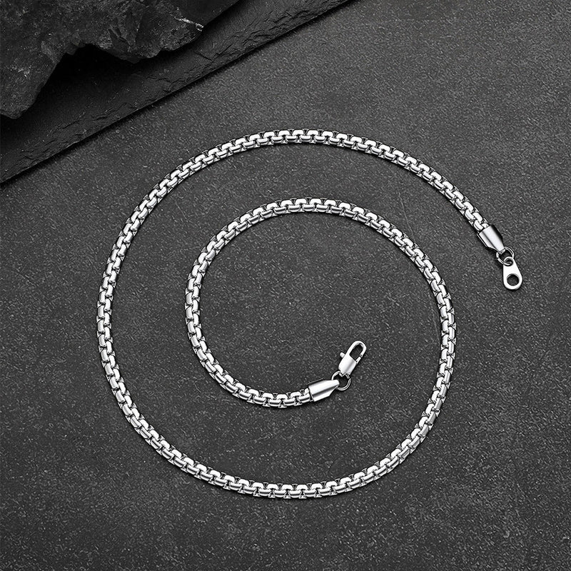 Flat Box Chain & Engraved Cross Layered Necklaces Set for