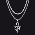 Flat Box Chain & Ankh Cross Layered Necklaces Set for