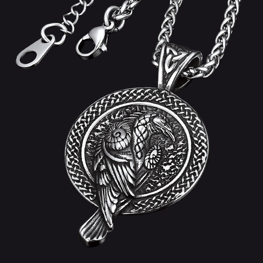 Viking Odin's Raven Pendant Necklace for