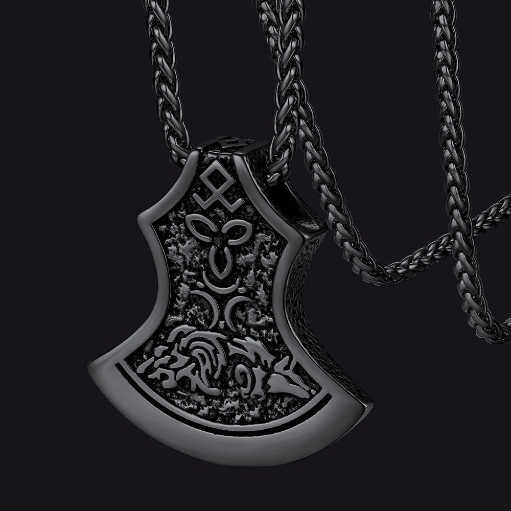 Battle Axe Viking Pendant Necklace With Compass for