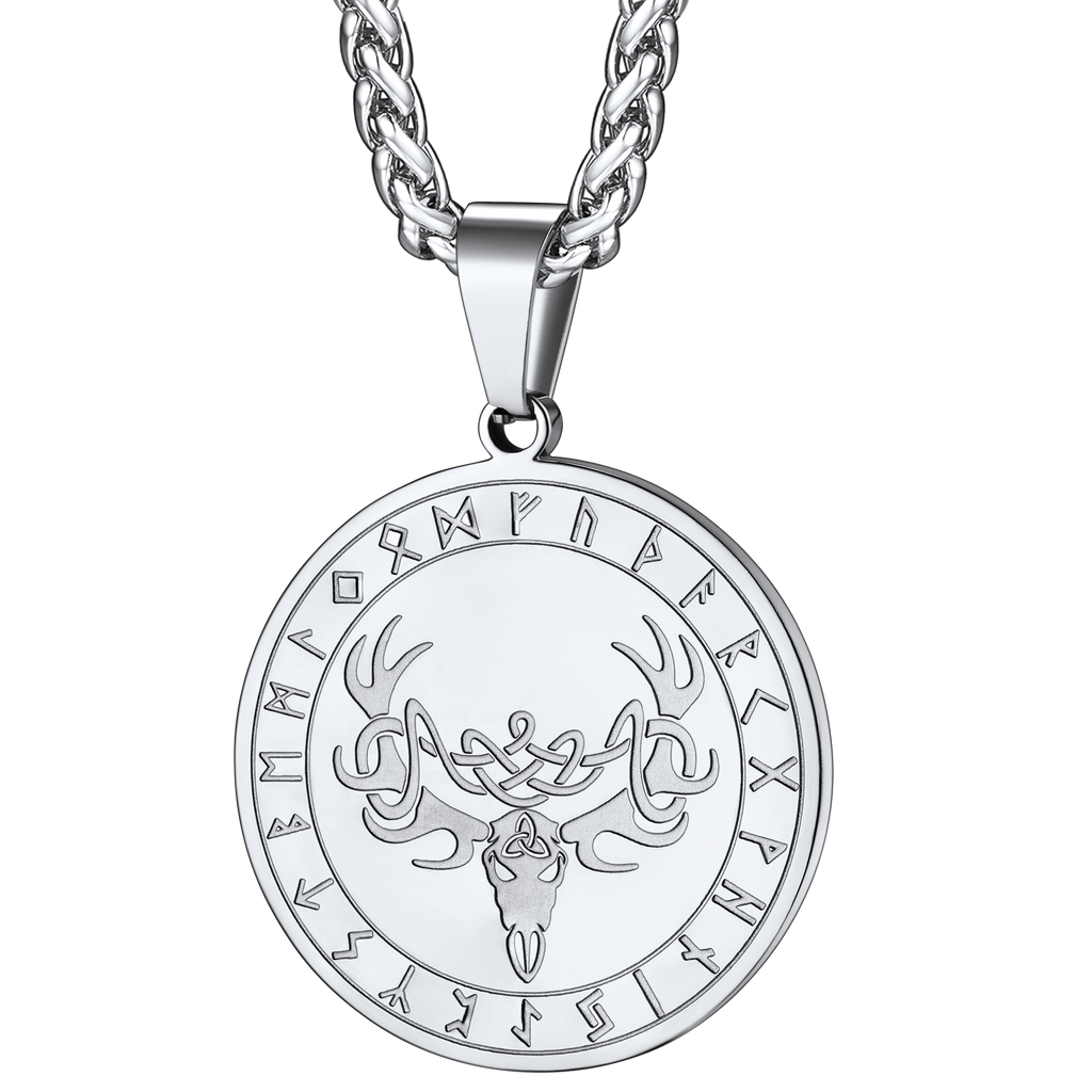 Flash Stainless Steel Norse Viking Deer Necklace for