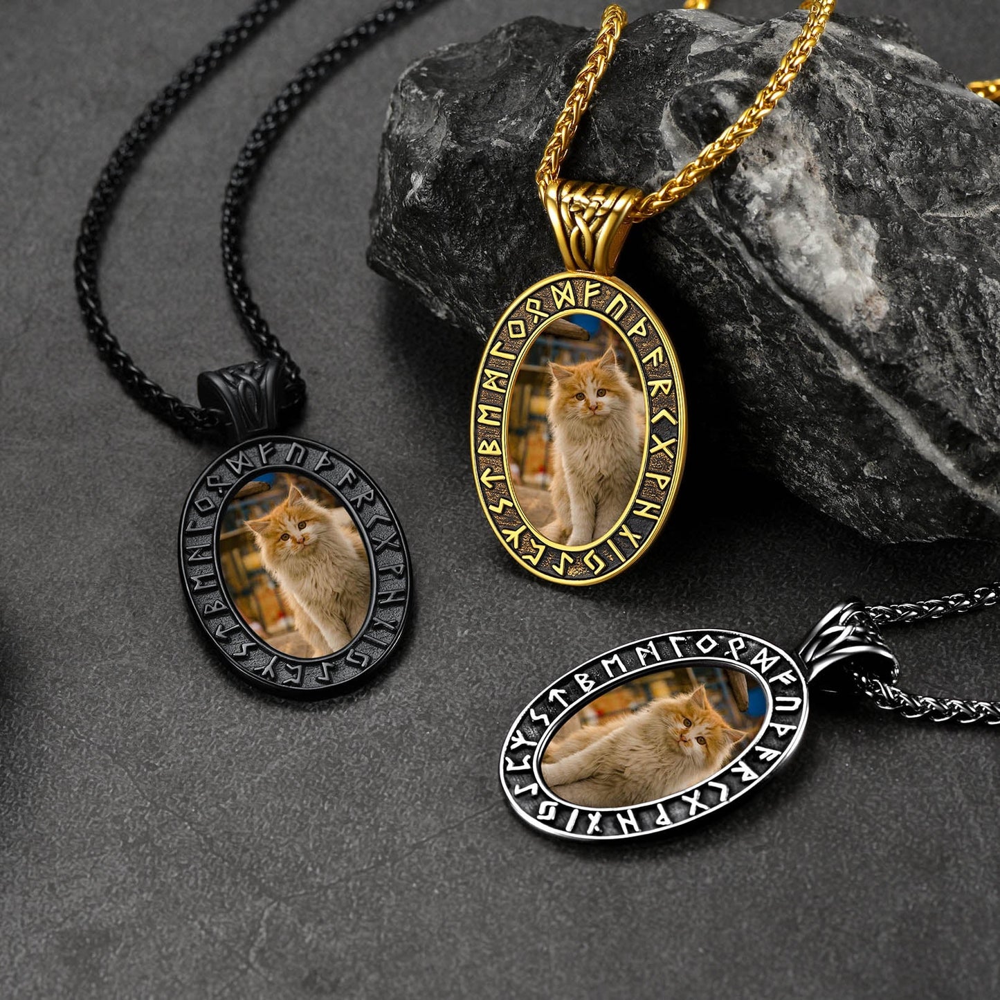 Customized Engraved Picture Necklace With Viking Runes for