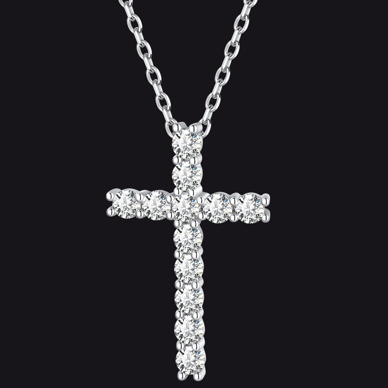 Sterling Silver Diamond Cross Necklace Crucifix Pendant Necklace for