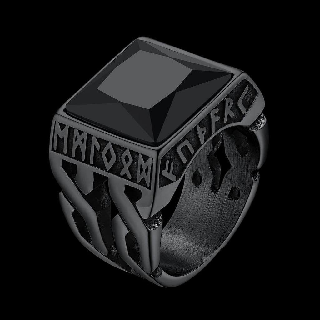 Custom Celtic Gemstone Ring With Runes for