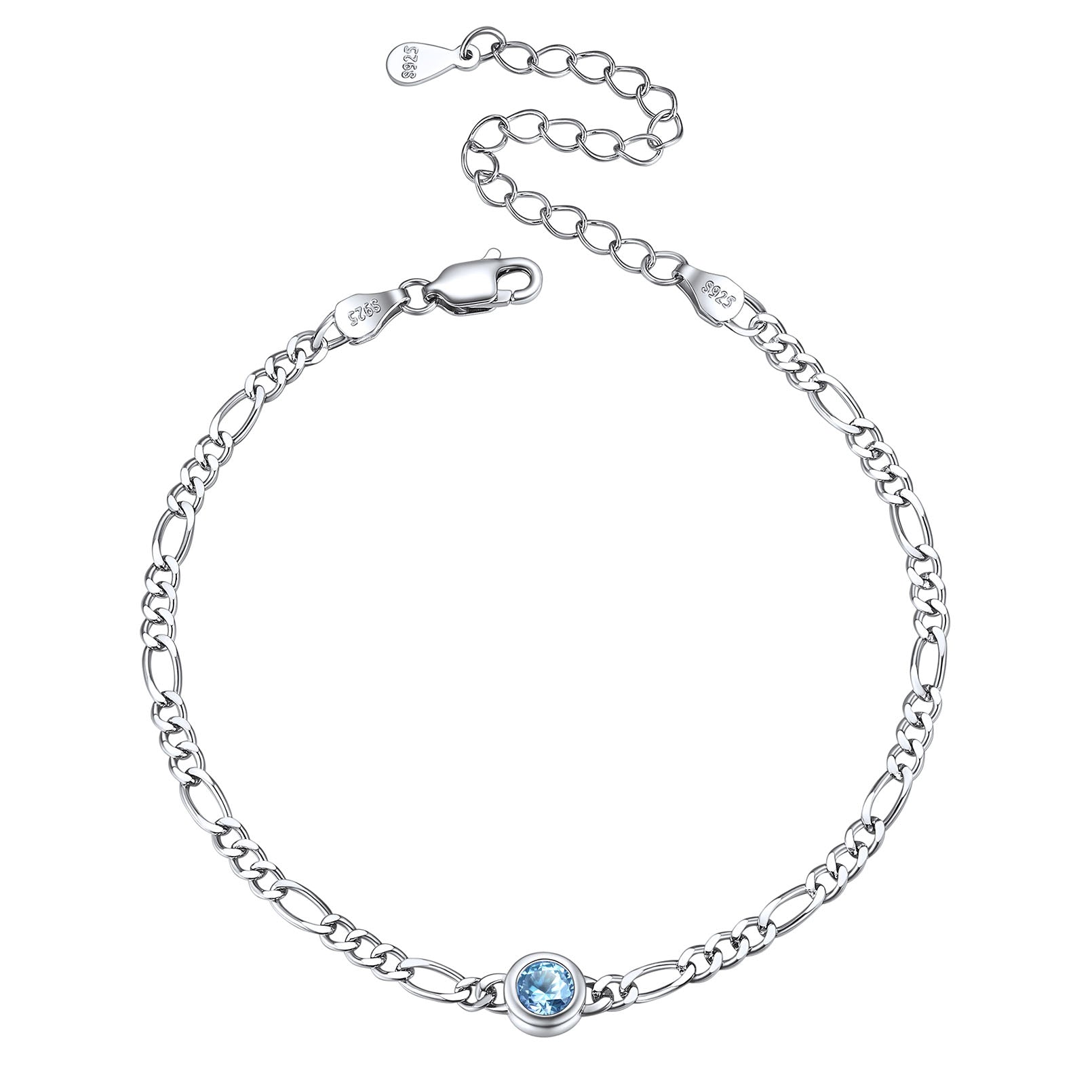 Sterling Silver 3mm Thin Chain Birthstone Bracelets for