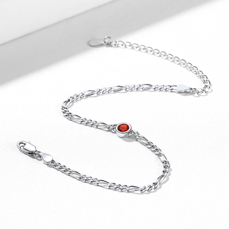 Sterling Silver 3mm Thin Chain Birthstone Bracelets for