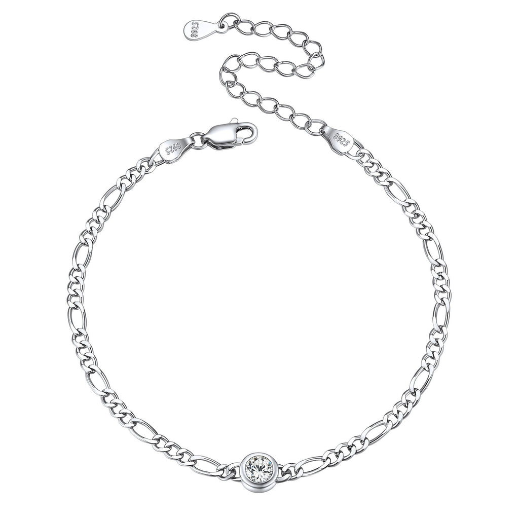 Sterling Silver 3mm Thin Chain Birthstone Bracelets for