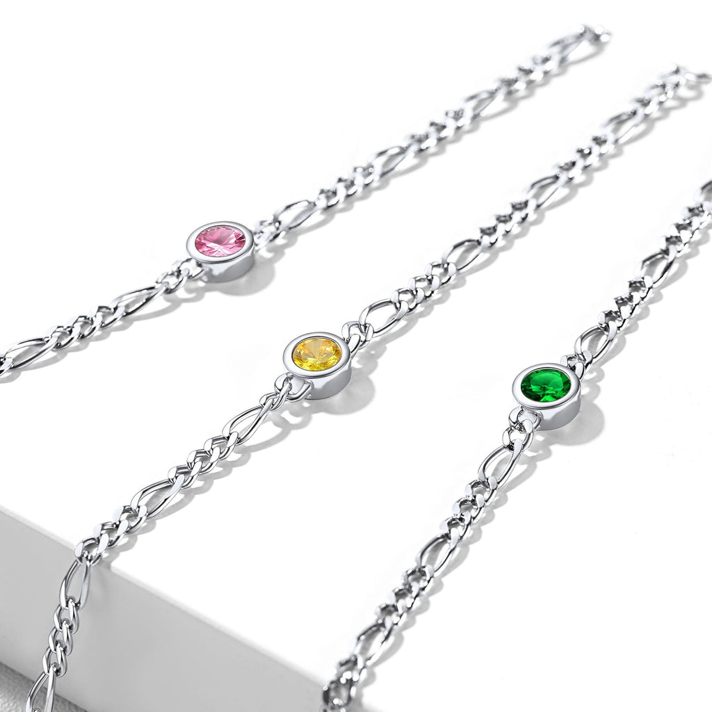 Sterling Silver 3mm Thin Chain Birthstone Bracelets for