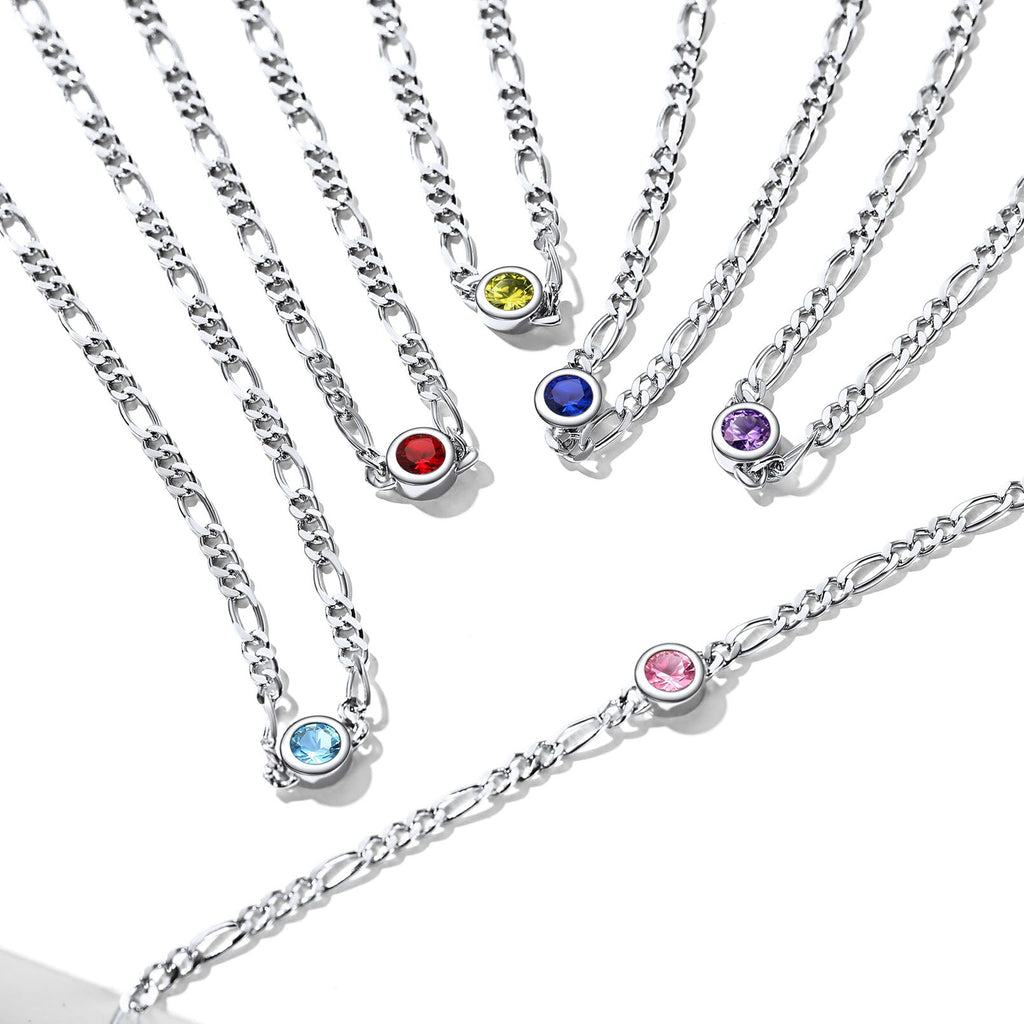 Sterling Silver 3mm Thin Chain Birthstone Bracelets for