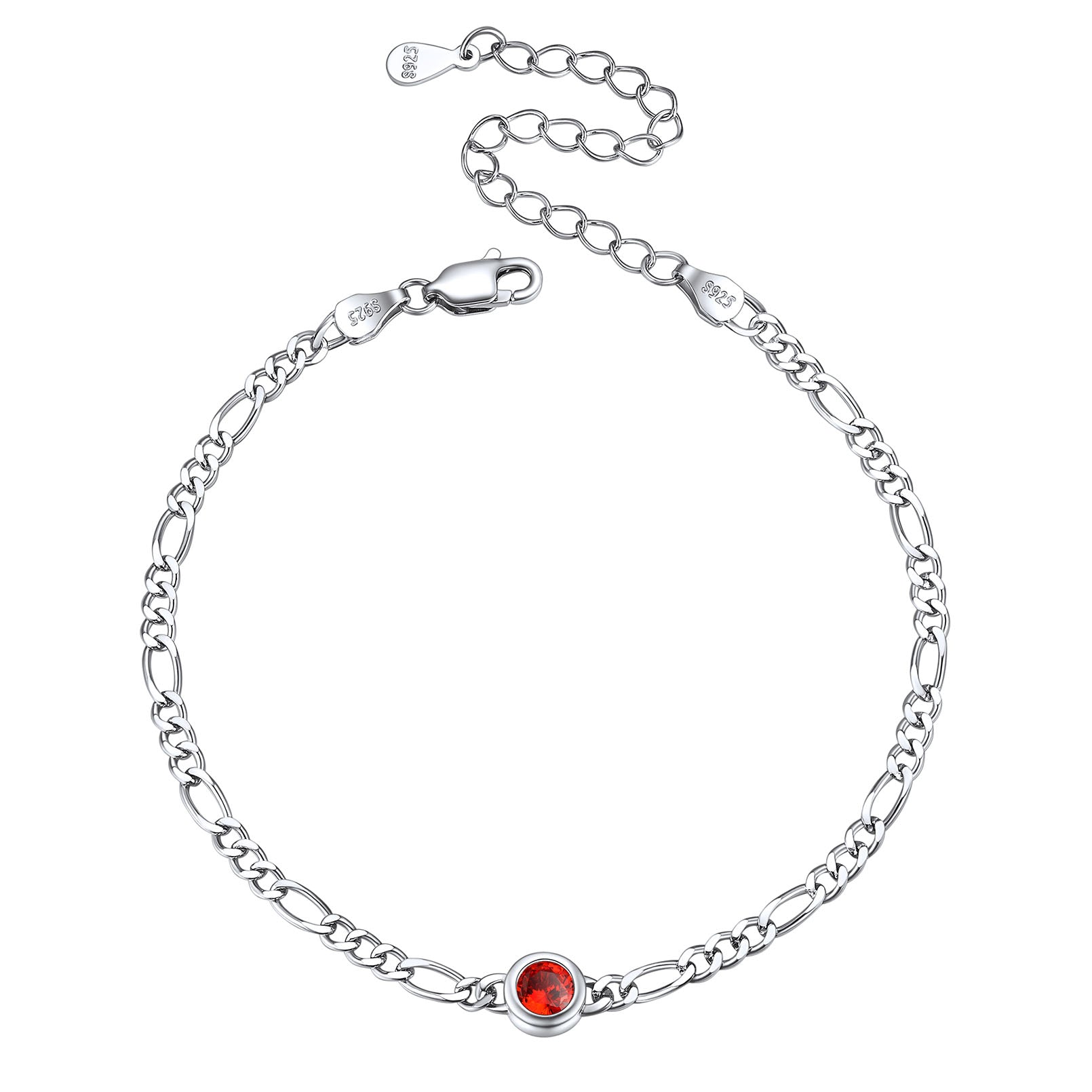 Sterling Silver 3mm Thin Chain Birthstone Bracelets for