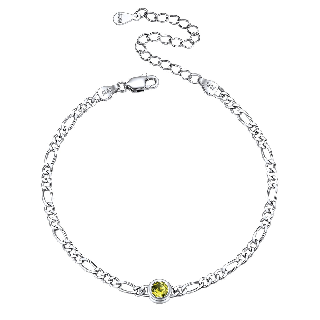 Sterling Silver 3mm Thin Chain Birthstone Bracelets for