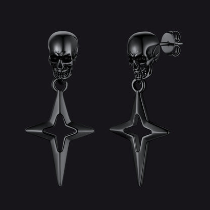 Flash Skull Dangle Stud Earrings With Cross Star for