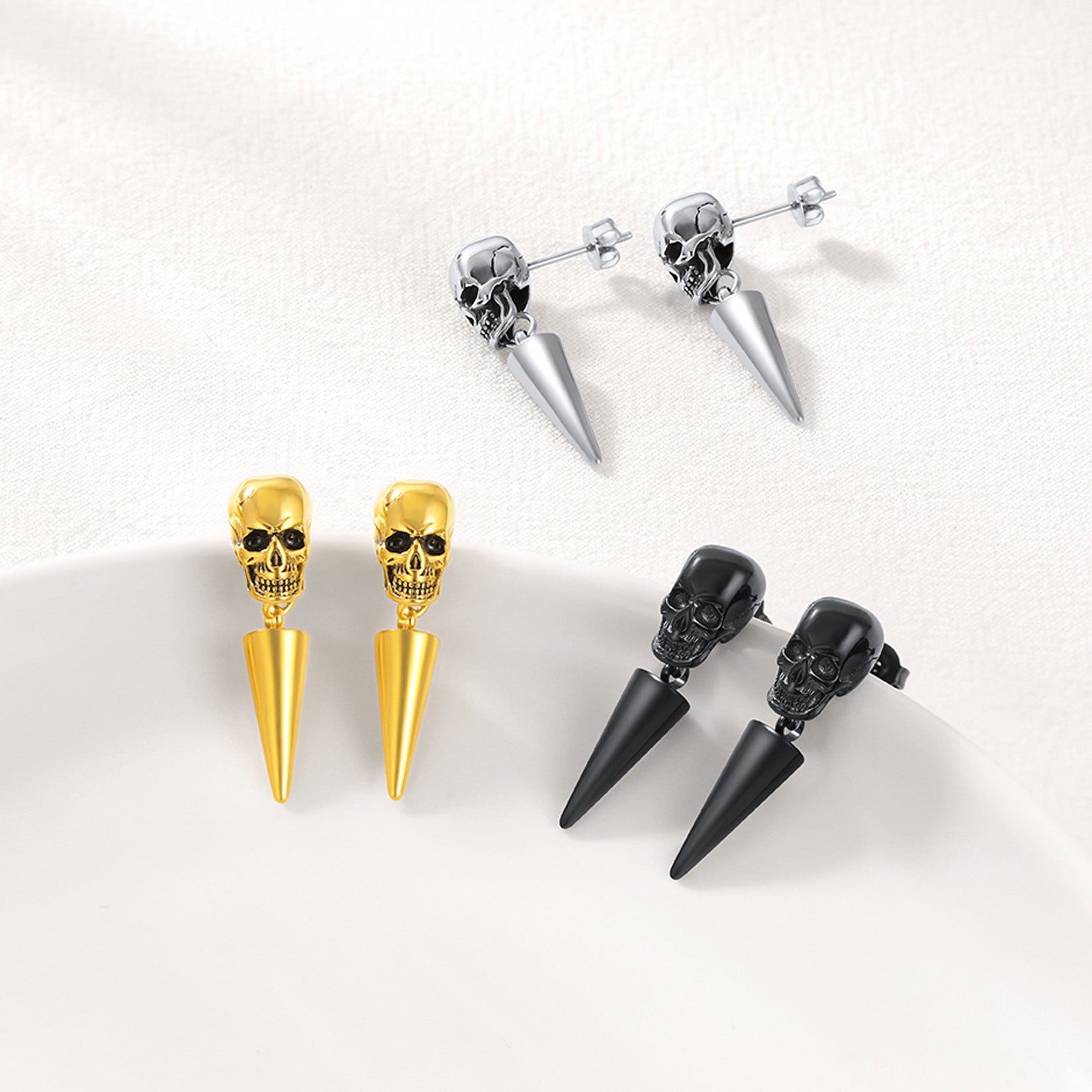 Flash Punk Spike Skull Earrings for