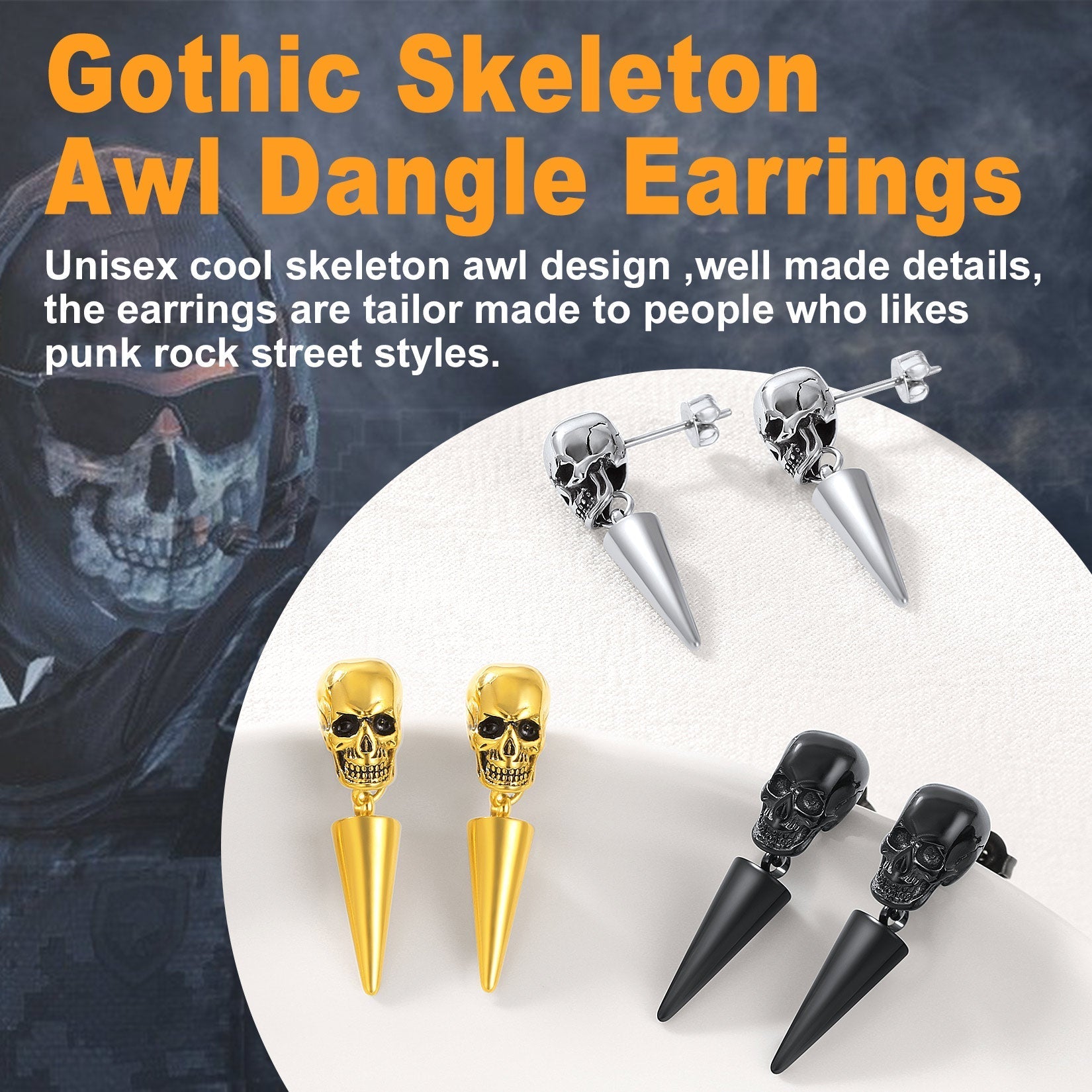 Flash Punk Spike Skull Earrings for