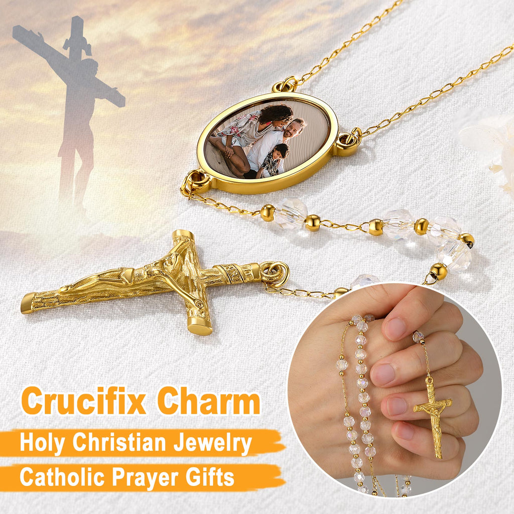 Personalized Photo Rosary Beads Cross Necklace With Picture for