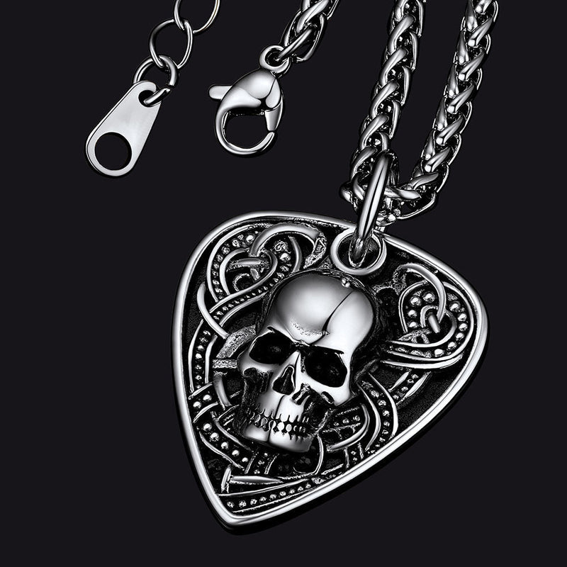 Punk Skull Guitar Pick Pendant Necklace for