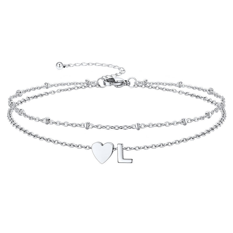Initial Heart Layered Anklet With Heart for