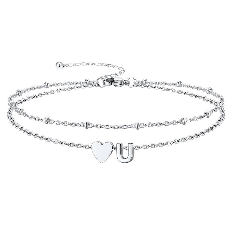 Initial Heart Layered Anklet With Heart for