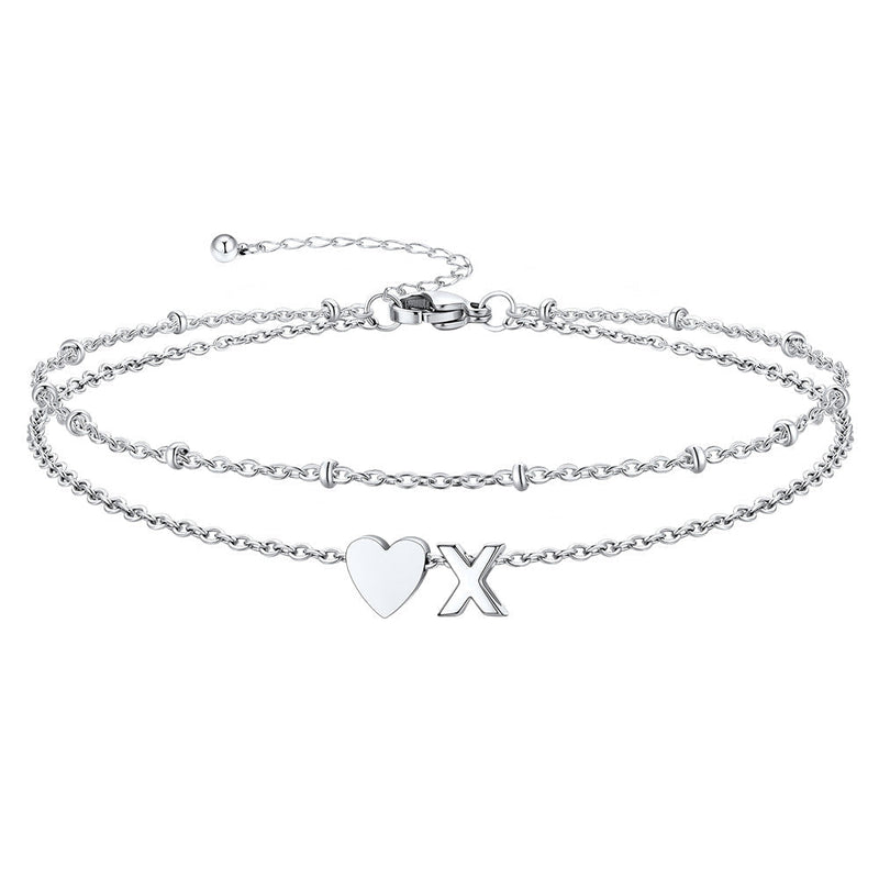 Initial Heart Layered Anklet With Heart for