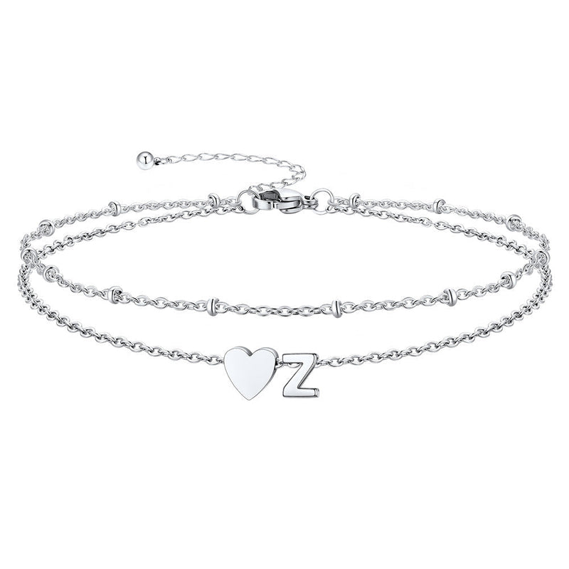 Initial Heart Layered Anklet With Heart for