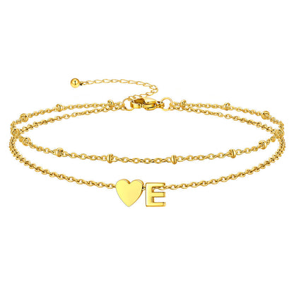 Initial Heart Layered Anklet With Heart for