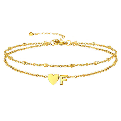 Initial Heart Layered Anklet With Heart for