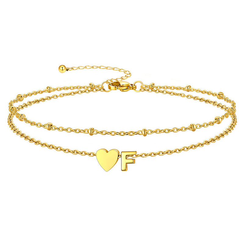 Initial Heart Layered Anklet With Heart for