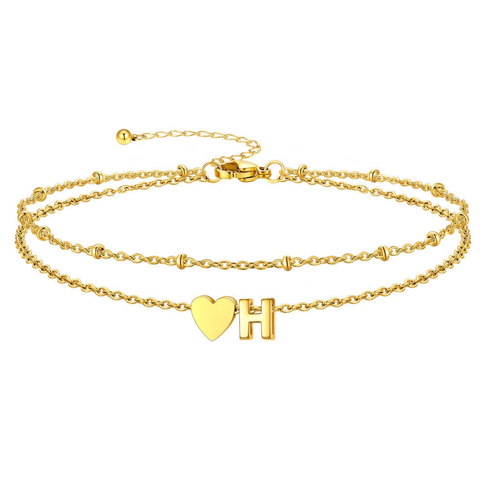 Initial Heart Layered Anklet With Heart for