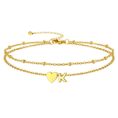 Initial Heart Layered Anklet With Heart for