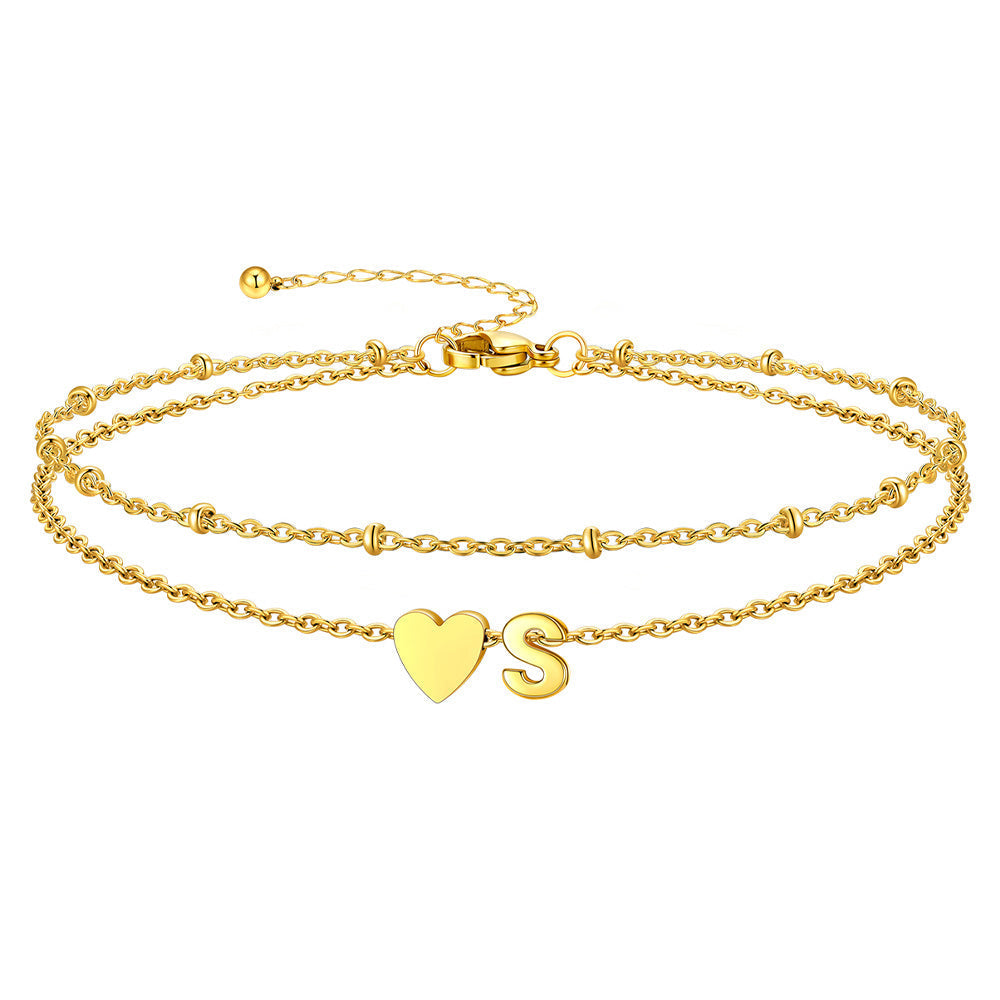 Initial Heart Layered Anklet With Heart for