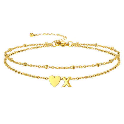 Initial Heart Layered Anklet With Heart for