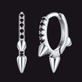Flash Sterling Silver Spike Hoop Earrings With Black Onyx