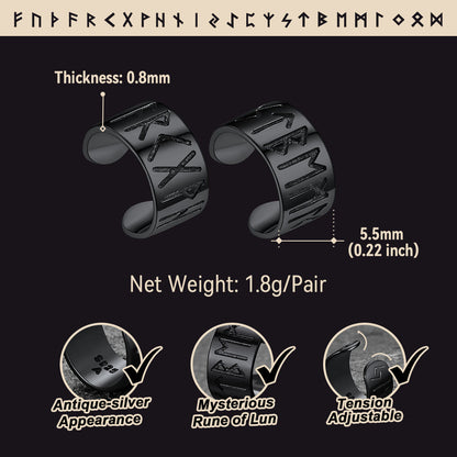 Norse Viking Runes Ear Cuff Earrings for in Sterling Silver