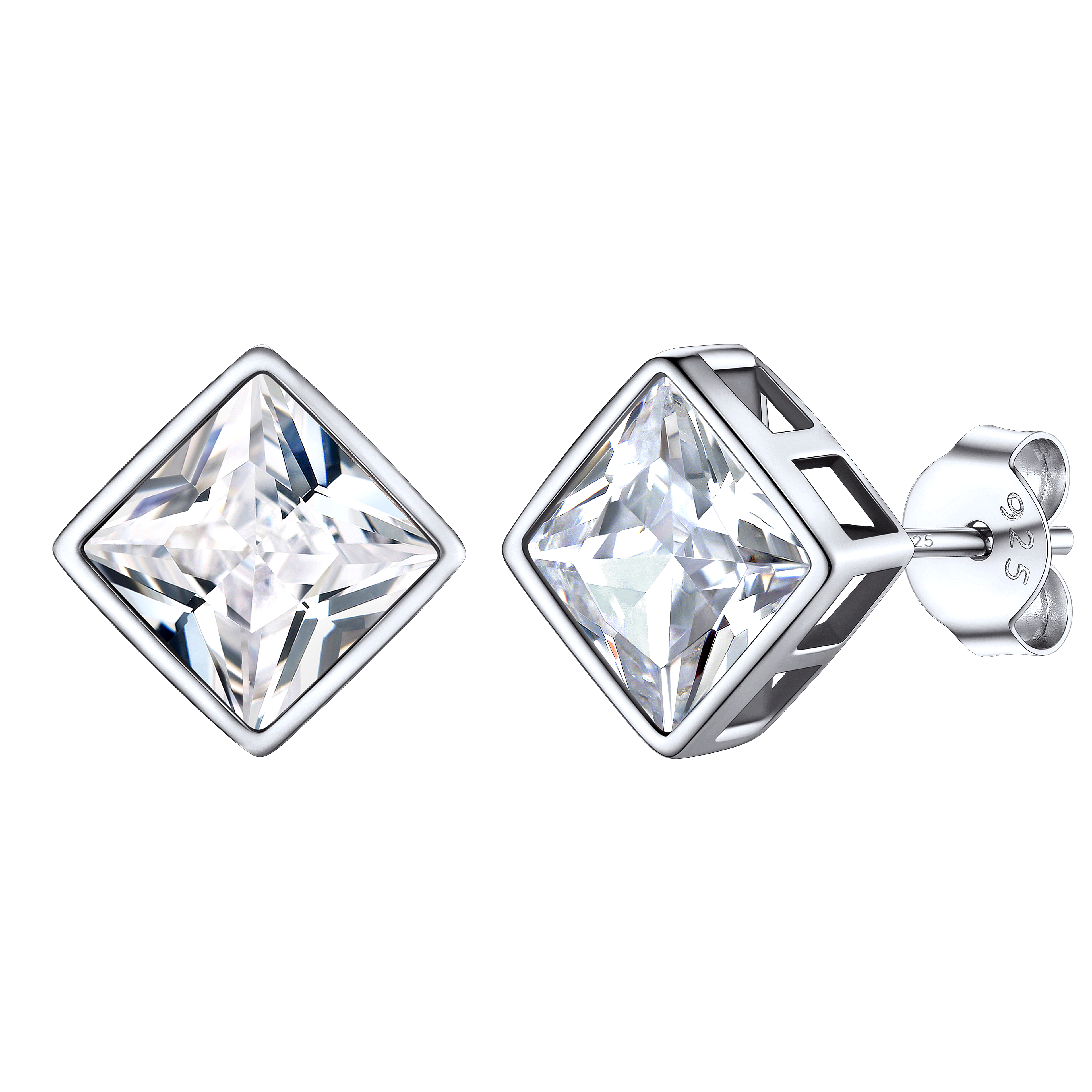 Flash Square Stud Earrings 5mm 7mm Width Sterling Silver