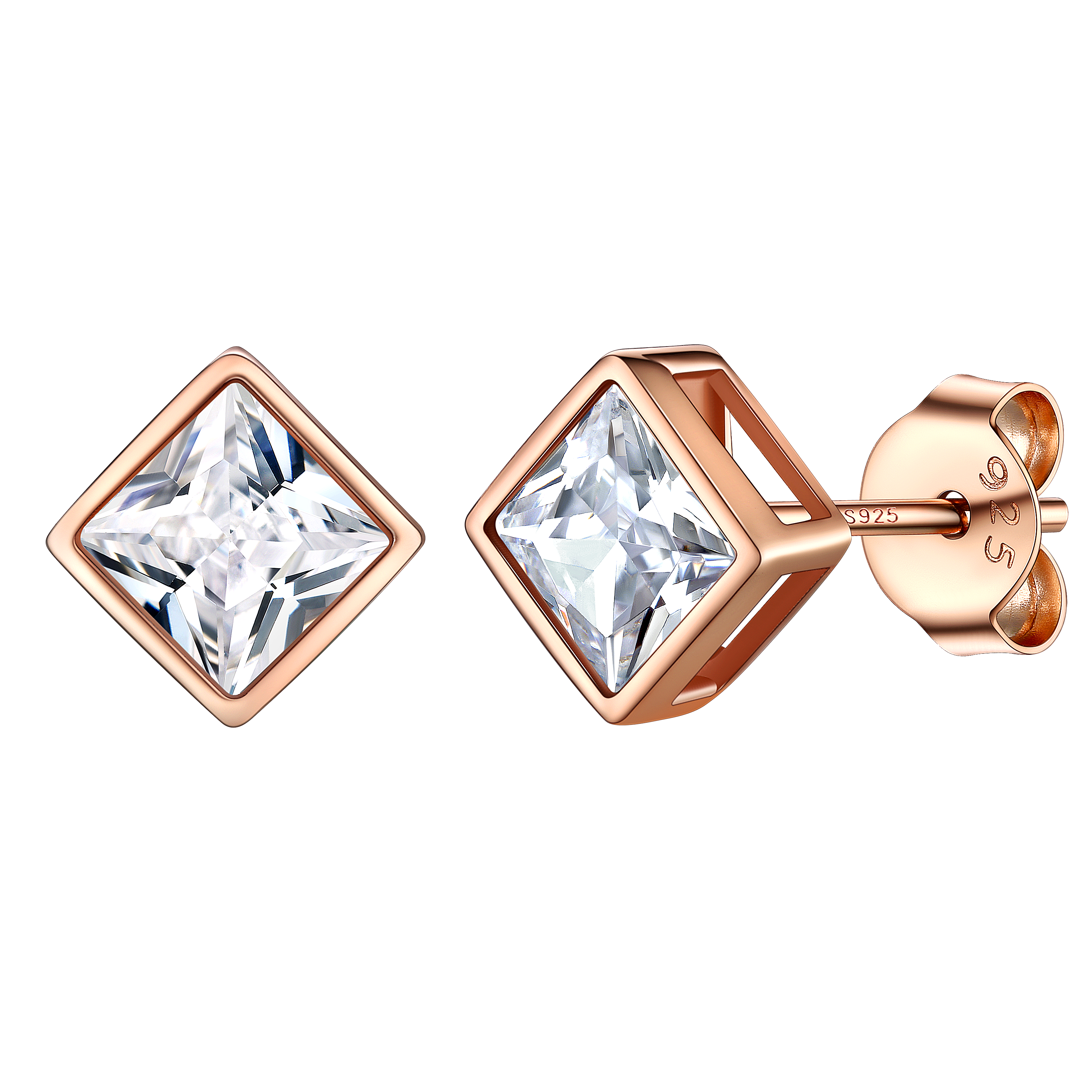 Flash Square Stud Earrings 5mm 7mm Width Sterling Silver