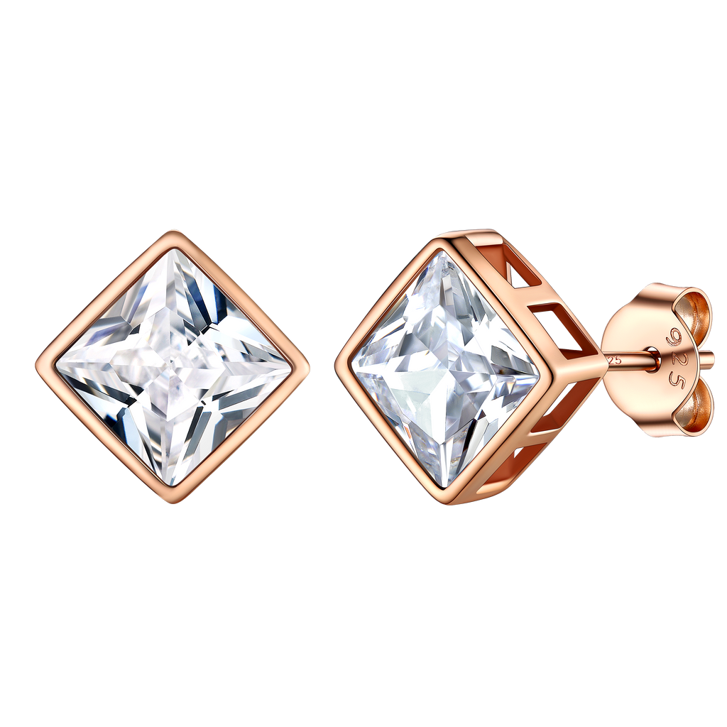 Flash Square Stud Earrings 5mm 7mm Width Sterling Silver
