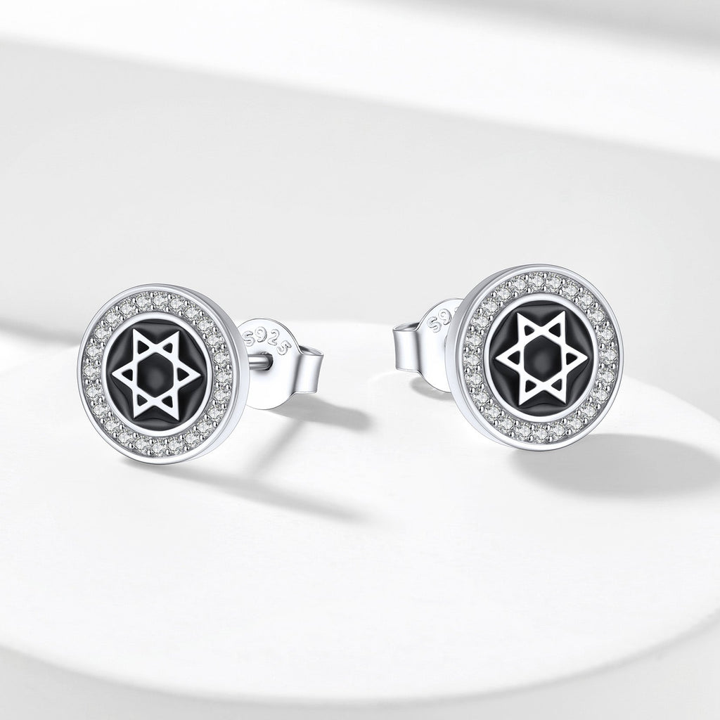 Silver Zircon Star of David Stud Earrings for