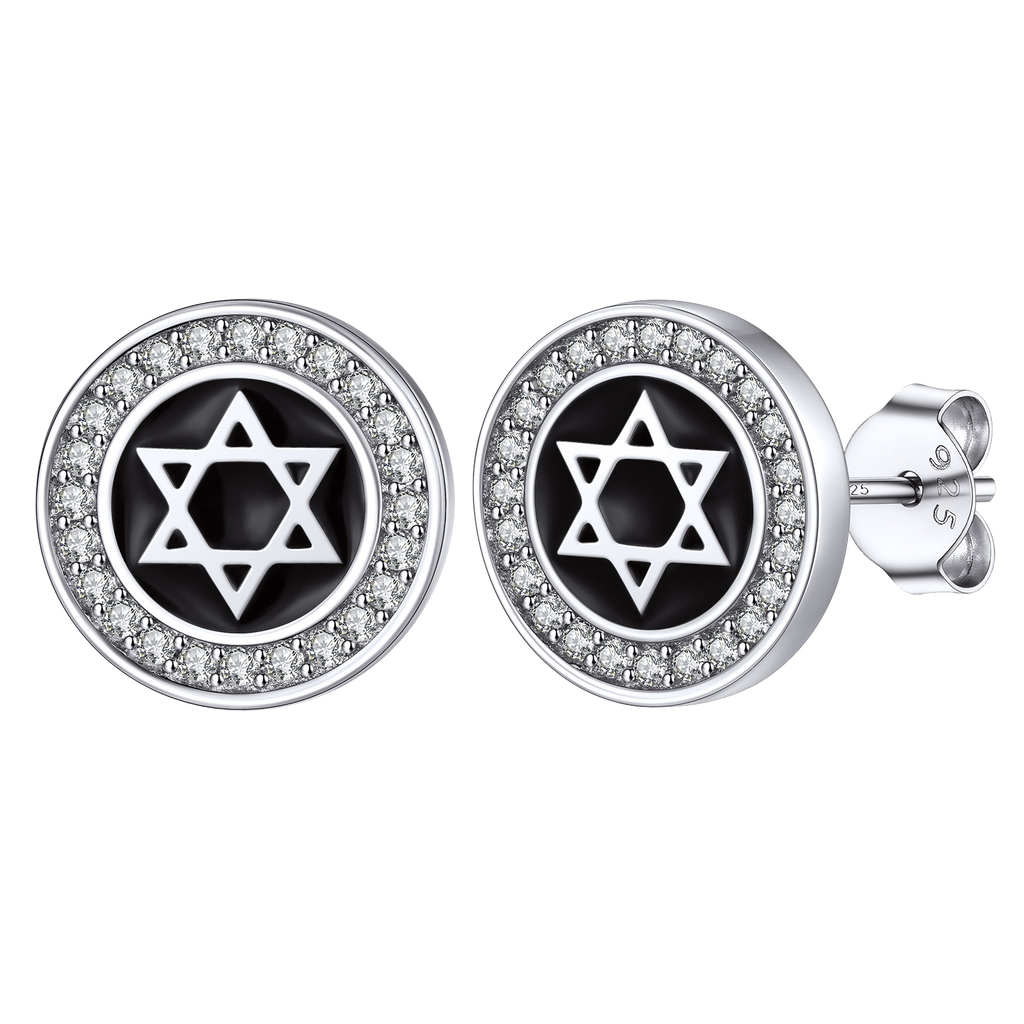 Silver Zircon Star of David Stud Earrings for
