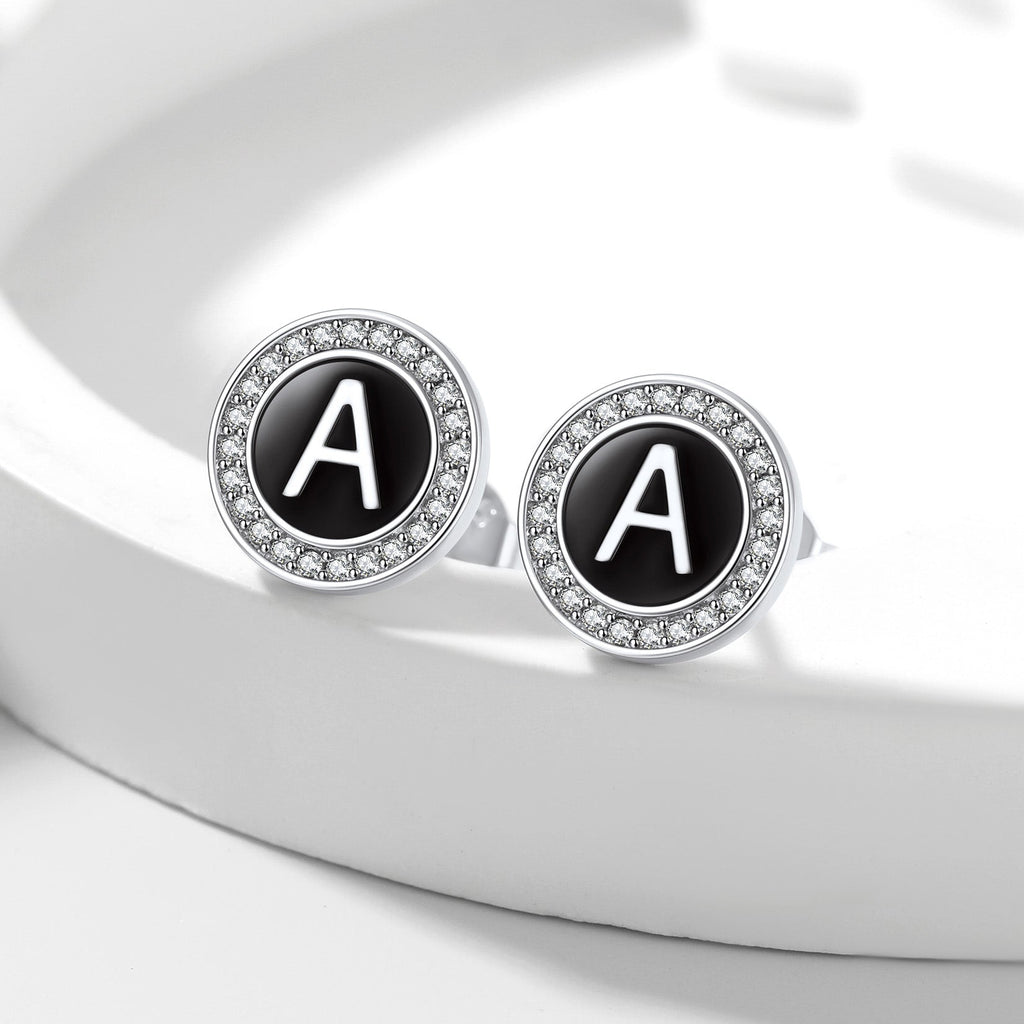 Personalized Black Initial Letter Stud Earrings for