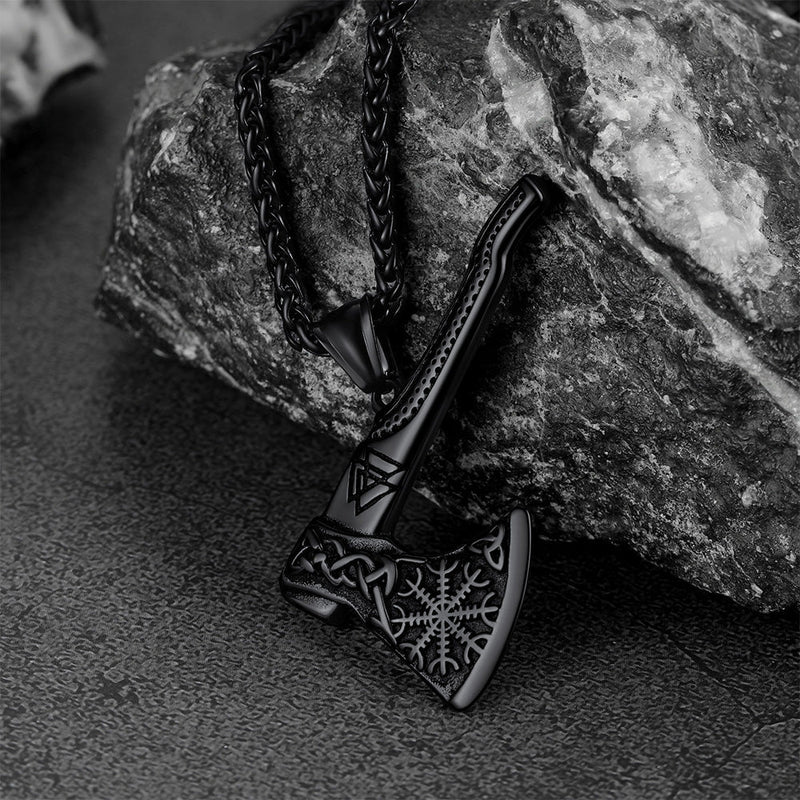Norse Viking Axe Necklace With Compass for