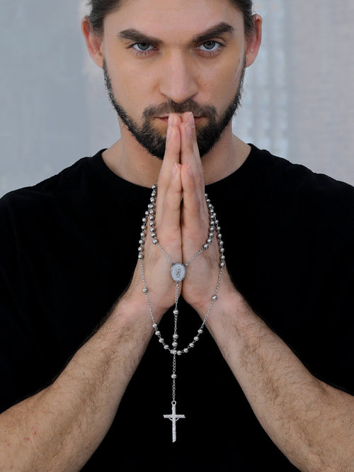 Catholic Virgin Mary Rosary Beads Cross Necklace Chain for