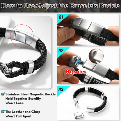 Gothic Black Skull Braided Leather Bracelet for Son Grandson