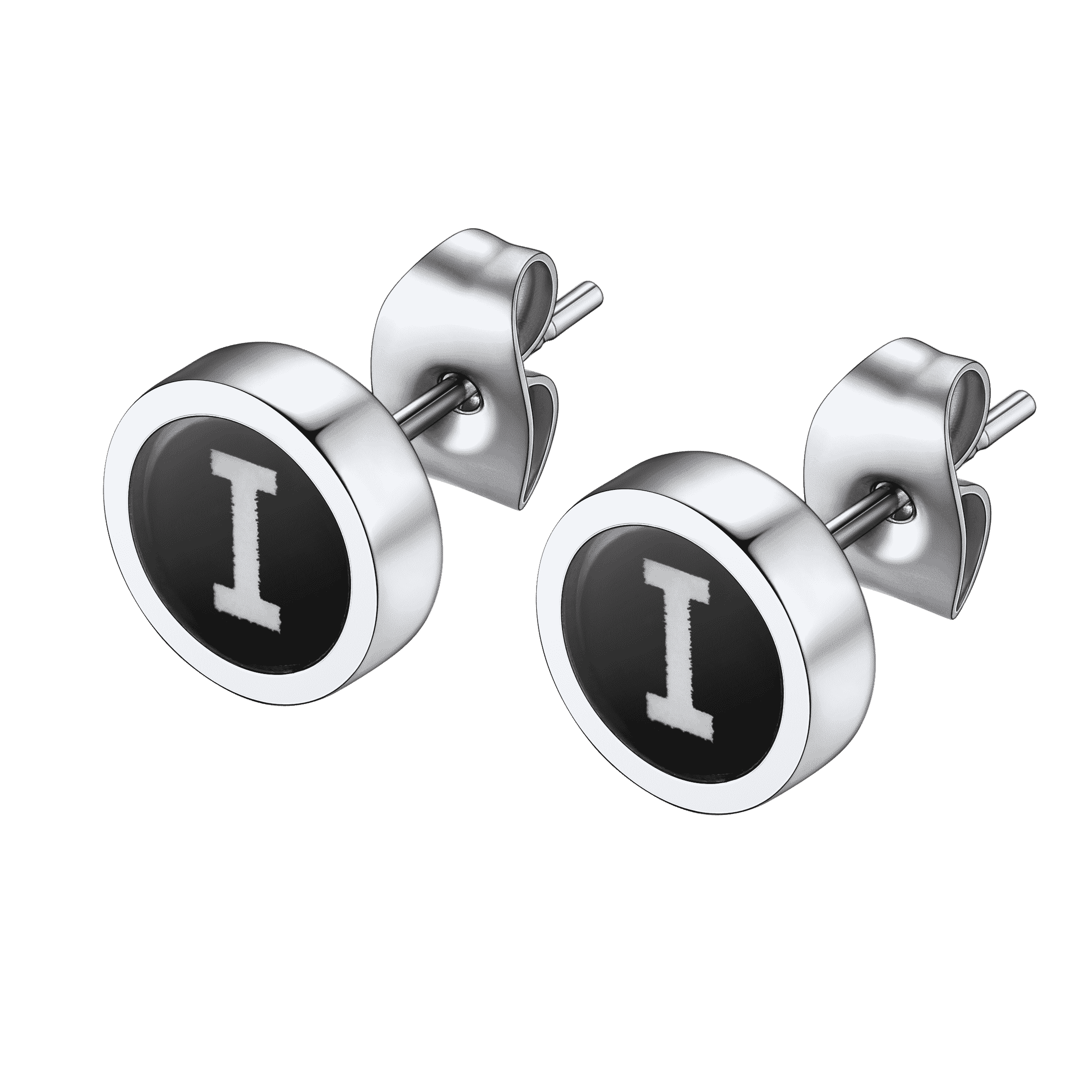 Personalized Black Enamel Initial Letter Stud Earrings for