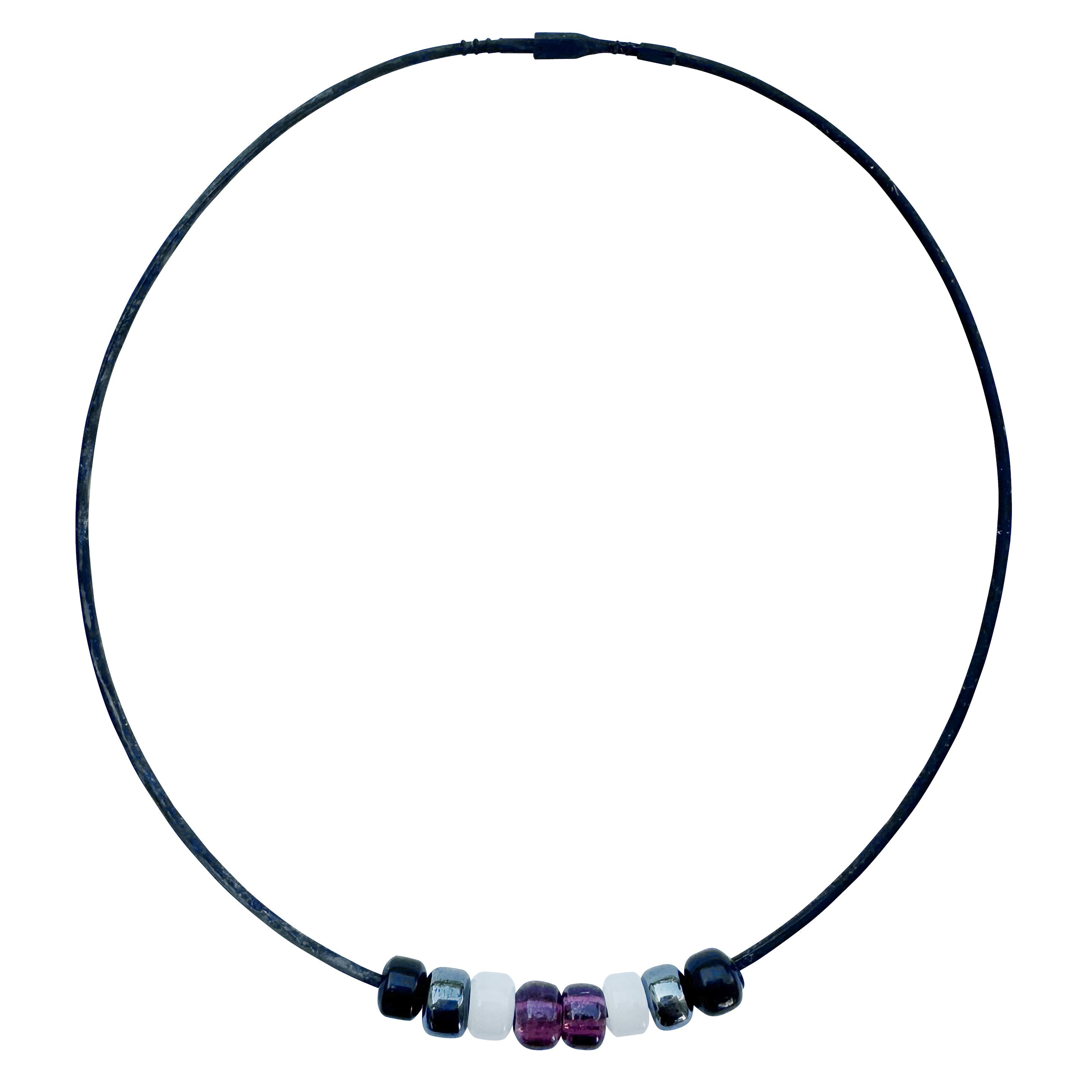 Asexual Pride/ace Ally Necklace With Czech Glass Beads on Black Rubber Cord, 18 Inches