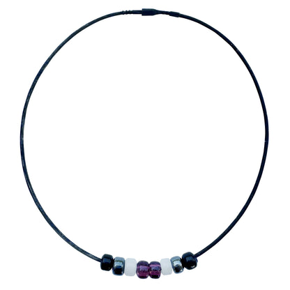 Asexual Pride/ace Ally Necklace With Czech Glass Beads on Black Rubber Cord, 18 Inches